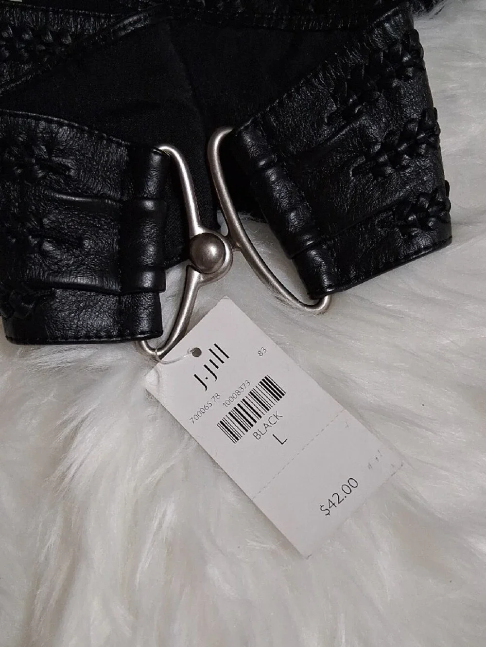NWT J. Jill Black Braided Wide Stretch Belt with Silver Hook-Large
